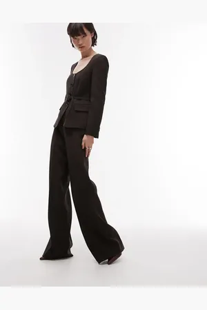 MANGO – Hose in Schokobraun mit weitem Bein und elastischem Bund, Kombiteil