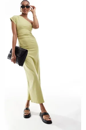 ASOS ASOS DESIGN Tall – Midaxikleid in Grün mit One-Shoulder-Träger und geraffter Seite