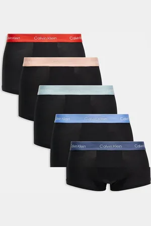 Calvin Klein – 5er-Pack Unterhosen aus Baumwoll-Stretch in mit verschiedenfarbigem Bund in Rot/Blau mit Logo