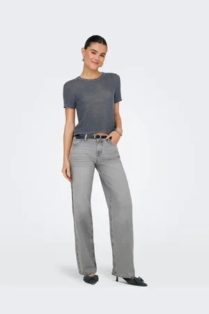 ONLY – Gerade Jeans aus Denim in Hellgrau mit schmalem Schnitt