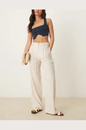 MANGO – Gerade geschnittene Hose aus Leinenmix in Beige mit Bundfalten vorne und elastischem Bund