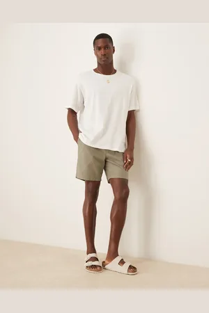 ASOS – Mittellange Leinenmix-Shorts in Khaki mit schmalem Schnitt