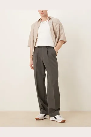 ASOS – Elegante Hose in Dunkelgrau mit weitem Bein und Bundfalten