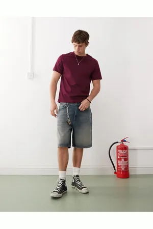 Weekday – Galaxy – Weite Jeansshorts in dunkelblauer, verblichener Waschung