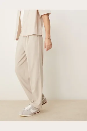 ASOS – Elegante Hose in Steinbeige mit weitem Bein und kleinem Strukturmuster