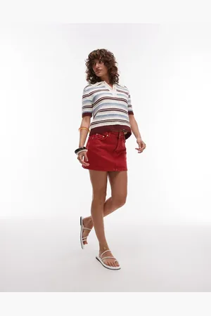 Topshop – Mini-Volantrock aus rotem Denim