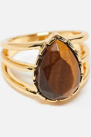 ASOS – 14-karätig vergoldeter Ring mit Halbedelstein in Tigeraugen-Optik