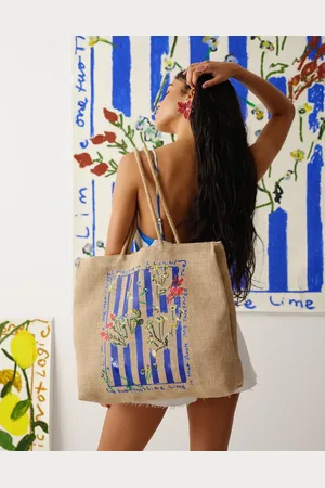 Topshop – Tallie – Tragetasche mit blauer Streifengrafik