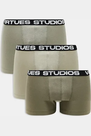 ASOS – 3er-Pack Unterhosen in Khaki mit bedrucktem Bund