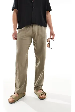 Pull&Bear – Hose aus Leinenmix in Khaki