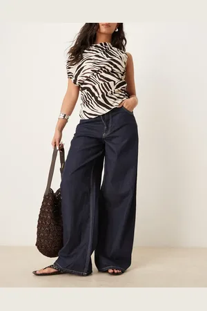MANGO – Dunkelblaue Hose aus Leinenmix in Denim-Optik mit elastischem Bund und weitem Bein