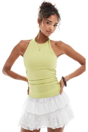 Pull&Bear – Neckholder-Oberteil in Limettengrün mit Knotendetail