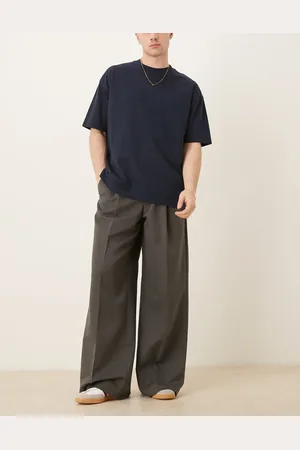 ASOS – Elegante, locker sitzende Hose in Dunkelgrau mit Bundfalten