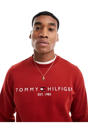 Tommy Hilfiger – Sweatshirt in Dunkelrot mit Logo-Stickerei und Rundhalsausschnitt