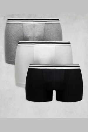 ASOS – 3er-Pack Unterhosen in Schwarz/Weiß/Grau mit gestreiftem Bund