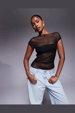 Missyempire Missy Empire – Asymmetrisch geschnittenes Oberteil in mit Mesheinsatz