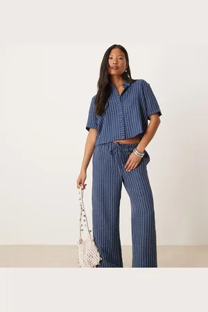 JDY – Hose in gestreiftem Dunkelblau mit weitem Bein, Kombiteil
