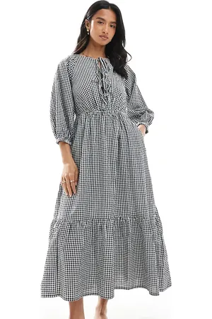 New Look – Vorne gebundenes Midi-Hängerkleid in mit Vichy-Karomuster