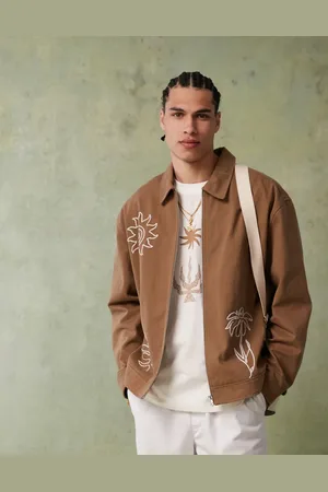 ASOS – Bestickte Harrington-Jacke in Camel mit Oversize-Passform