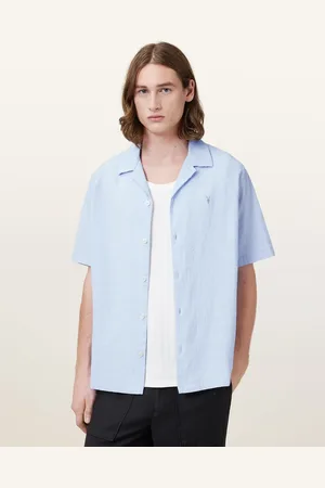 AllSaints – Valmer – Kurzärmliges Hemd in Küstenblau