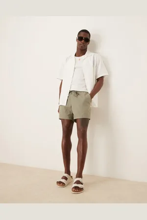 ASOS – Kürzere Leinenmix-Shorts in Khaki mit schmalem Schnitt