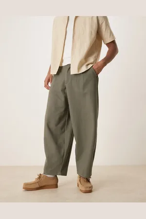 ASOS – Hose aus Twill in Khaki mit weitem Bein
