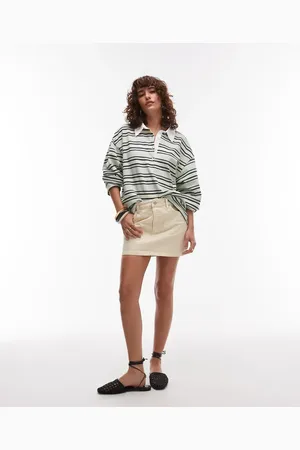 Topshop – Mini-Volantrock aus Denim in Buttermilchgelb