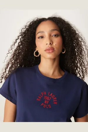 Ralph Lauren – Schmales T-Shirt in Blau mit Logo auf der Brust
