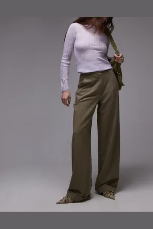 Topshop – Gerade geschnittene Hose aus Twill in Pilzbraun