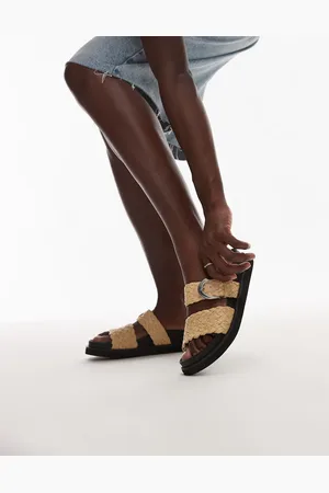 Topshop – Kady – Flache Sandalen aus Bast in Naturfarbe mit Schnalle