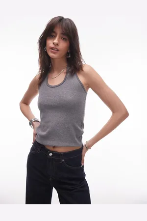 Topshop – Geripptes Neckholder-Oberteil in meliertem