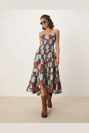 Free People – Adriel – Knielanges Camisole-Kleid in Muskat mit Blumenmuster