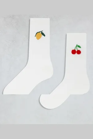 ASOS – 2er-Pack Socken in mit Zitronen- und Kirschstickerei