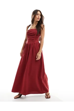 4th & Reckless – Trägerloses Baumwoll-Maxikleid in Rostrot mit Raffung