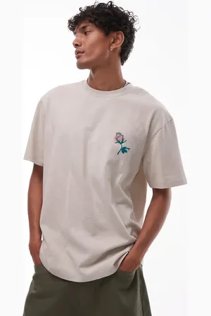 Topman – Oversize-T-Shirt in verwaschenem Steinbeige mit „Pack of Lies“-Stickerei auf Vorder- und Rückseite