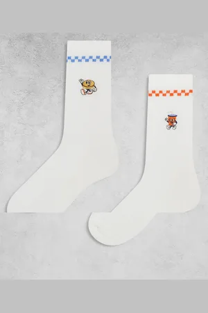 ASOS – 2er-Pack Socken in Ecru mit Fastfoodfiguren-Grafik