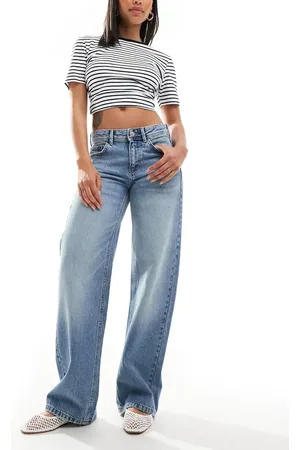 Pull&Bear – Jeans in Mittelblau mit geradem Schnitt und niedrigem Bund