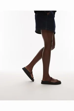 Topshop – Josh – Minimalistische, flache Sandalen in Burgunderrot