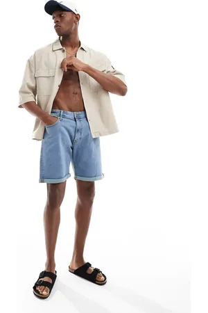 JJ – Jeans-Shorts in Hellblau mit Umschlag
