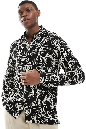 Only & Sons – Langärmliges Hemd in Schwarz mit strukturiertem Seil-Detail