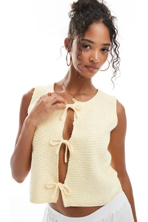Threadbare – Strickweste in Buttergelb mit gebundener Vorderseite