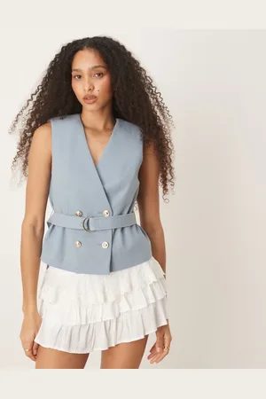 ASOS – Weste in blauer Leinenoptik mit gebundener Taille