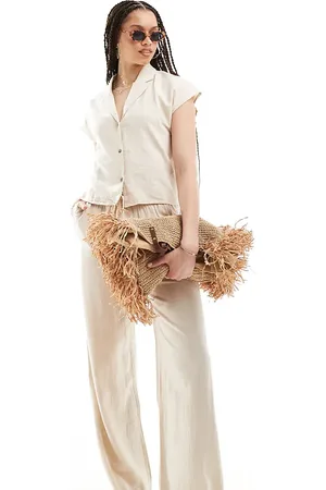 JDY – Locker geschnittene Hose aus Leinenmix in Beige, Kombiteil