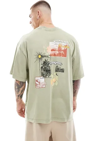 Only & Sons – Super-Oversize-T-Shirt in verwaschenem Salbeigrün mit Postkartenprint am Rücken