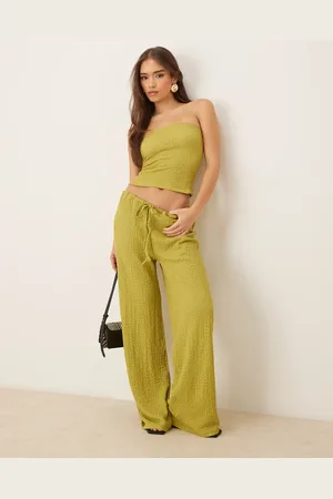 ASOS – Hose aus Strukturstoff in Olivgrün mit weitem Bein, Kombiteil