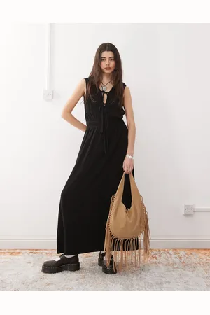 Reclaimed – Maxi-Sommerkleid aus Leinenmix in mit Rüschen und Bindeband