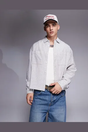 ASOS – Kastiges Oversize-Hemd in Weiß und Grau gestreift