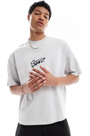 Pull&Bear – T-Shirt in meliertem mit „STWD“-Logo vorne