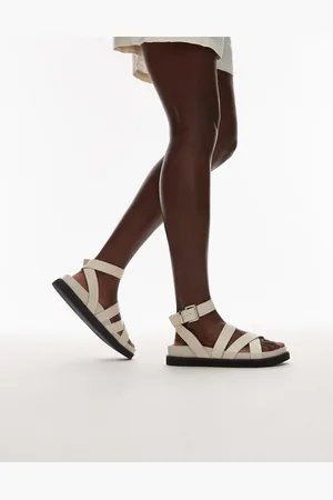 Topshop – Jady – Flache Sandalen in Kroko-Wollweiß
