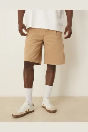 ASOS – Lange, plissierte Jorts in Beige mit doppelten Abnähern